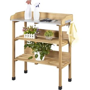 Tavolo da giardinaggio per esterni con ripiano portaoggetti in legno naturale - Product Image 1