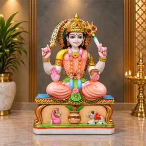 Ídolo de Santoshi Mata en Mármol para Templo |   Murti Santoshi Maa Hecho a Mano con Espada, Tridente y Mano de Bendición MALIYAS Jaipur - Product Image 4