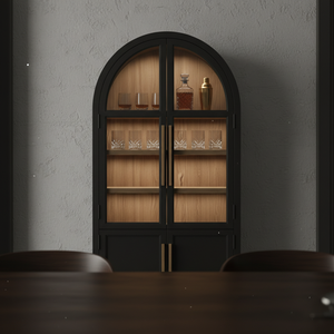 Vitrina Rectangular de Madera de Caucho y MDF con Chapa de Roble, Ecológica, 4 Compartimentos, Puertas con Persianas, Mesa Auxiliar/Mesita de Noche con Almacenamiento - Product Image 6