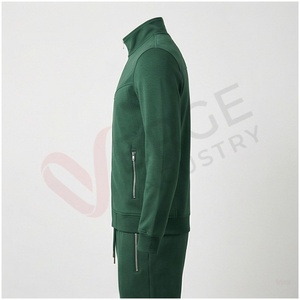 Ensemble de survêtement vert pour homme, manches longues, col montant, fermeture éclair sur le devant, couleur unie, respirant, coupe décontractée, vêtements d'automne - Product Image 3