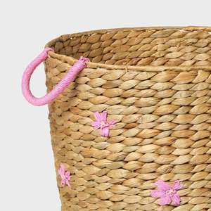 Panier en jacinthe d'eau avec poignées découpées, dessus ouvert, rectangulaire, tressé, blanc, motif lune et étoile, bac de rangement décoratif pour enfants - Product Image 3