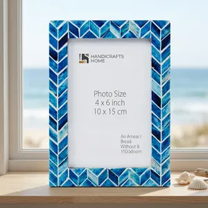 Handicrafts Home Blue Bone Inlay Chevron Pattern <b>Photo</b> <b>Frame</b> 4x6 Inch Vertical <b>Photo</b> <b>Frame</b> Looks Trendy - Product Image 3