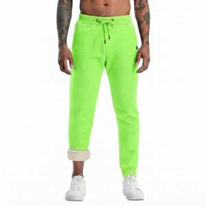 DROGEN EXPORT Neon Green Fleece Lined <b>Men's</b> Spring Sherpa <b>Joggers</b> Lightweight Drawstring Anti-Pilling Activewear Casual - Product Image 1