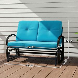 Dondolo a 2 Posti da Esterno con Cuscini Trapuntati, Struttura in Acciaio Blu, per Cortile, Giardino o Terrazzo - Product Image 3