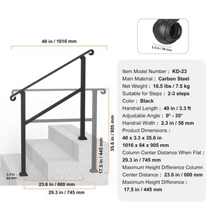Kit Corrimano per Scale Interne/Esterne a 2-3 Gradini, Dispositivo di Assistenza per Facile Installazione di Ringhiere per Gradini Esterni - Product Image 4