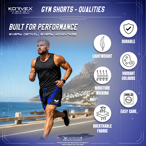 KORVEX Men's Woven Mid Canvas Sport Shorts <b>Black</b> Blue Sublimation Print Quick Dry Drawstring Waist Athletic Wear - Product Image 4