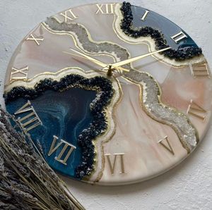 Round Resin Wall <b>Clock</b> Abstract Geometric Bohemian Design <b>Roman</b> Numerals Quartz Analog Silent Living Room Decor - Product Image 2