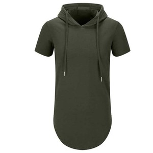 Custom <b>Men's</b> Embroidered Fleece <b>Hoodie</b> 100% Cotton Summer Short Sleeve Pullover <b>Green</b> Color OEM ODM Service Custom Made High - Product Image 2