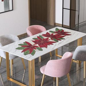 Embroidered Floral <b>Table</b> <b>Runner</b> Red Green Leaves Modern Home Decor Washable Polyester - Product Image 1