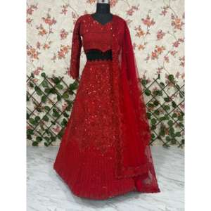 Lehenga Choli de Diseño en Línea A con Hermoso Bordado de Hilo y Trabajo Dori, con Cintura Natural y Top Corto - Product Image 3