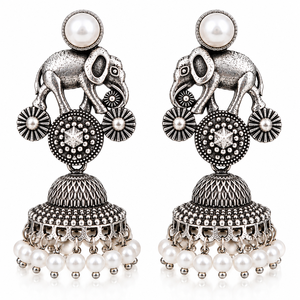Wholesale Handmade Oxidized Brass Indian Bollywood Bell Jhumka Zircon Drop Earrings <b>Women</b> Antique <b>Silver</b>-Plated Hot Selling - Product Image 1