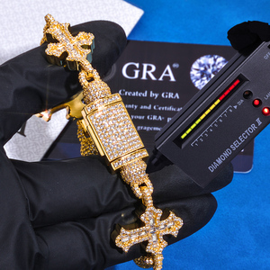 <b>Mens</b> Lab Grown Diamond 925 <b>Silver</b> Cross Link Bracelet Iced Out Rectangular Clasp Luxury Statement Fashion Bracelet - Product Image 1