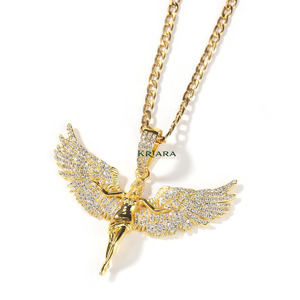 925 Silver 14K Gold Plated <b>Angel</b> Wings Moissanite Diamond Pendant Trendy Unisex Luxury <b>Charm</b> Everyday Wear - Product Image 3
