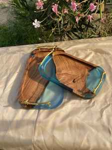 Bandeja de Arte Personalizada de Resina y Madera con Temática de Playa Oceánica, Bandeja de Servicio Hecha a Mano con Resina Epoxi y Madera, Regalo de Inauguración de Casa, Decoración Personalizada - Product Image 3