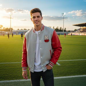 Blouson universitaire homme personnalisé en mélange de laine respirant pour l'hiver, avec logo brodé de qualité supérieure sur le devant et col montant coupe-vent - Product Image 2