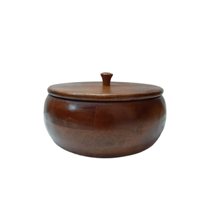 Wooden chapati <b>box</b> for food storage made from <b>strong</b> wood and round shape for carved design lid - Product Image 5