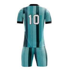 Conjunto de Camiseta de Fútbol Sublimada Personalizada para Hombre, Color Verde Azulado y Negro a Rayas, Transpirable, Manga Corta, Uniforme de Equipo para Adulto, Corte Regular, Directo de Pakistán - Product Image 3