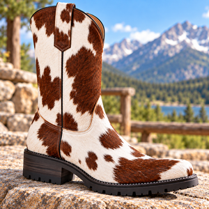 Botas Vaqueras de Cuero Vacuno Genuino para Hombre y Mujer |   Botas Vaqueras Hechas a Mano con Pelo |   Calzado Vaquero Artesanal, Moda Western - Product Image 4