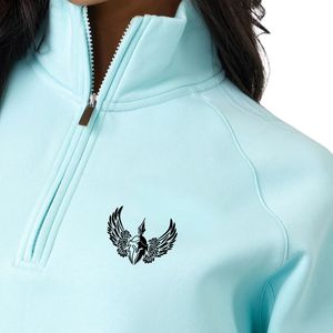 Aqua Blue Raglan Sleeve Fleece Funnel <b>Women</b> <b>Quarter</b> <b>Zip</b> <b>Sweatshirt</b> Long Sleeve Casual Streetwear Fashion Wear - Product Image 4