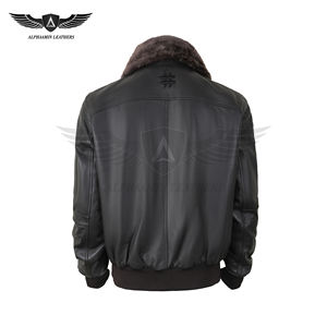 Chaqueta de Cuero Tipo Bomber Impermeable para Hombre, Personalizada, con Cierre de Cremallera, Decoración de Plumas y Ribete de Piel de Oveja - Servicio OEM - Product Image 2