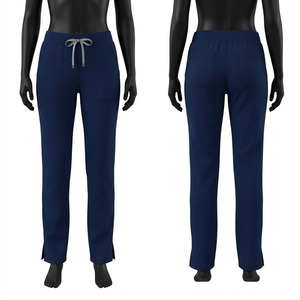Black Hardson Premium 185 GSM Polyester Spandex <b>Scrub</b> Pant Navy <b>Blue</b> Stretch Fabric Elastic Waist Drawcord Utility Pockets - Product Image 1