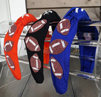 Bandeau de sport lumineux perlé en tissu, fait main américain, rembourré, large, avec ruban personnalisé, pour le football, accessoires capillaires pour enfants, pour le jour du match 2025
