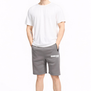 Shorts d'été décontractés pour hommes, 100 % coton molletonné, respirants, taille élastique, motif uni, haute qualité, pour usage quotidien - Product Image 1