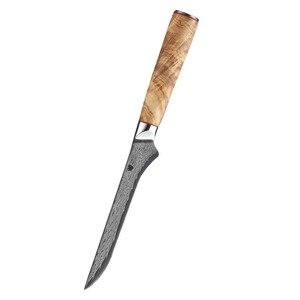 Cuchillo de cocina hecho a mano, extra afilado, de acero de Damasco, con mango de madera y latón, en venta. - Product Image 1