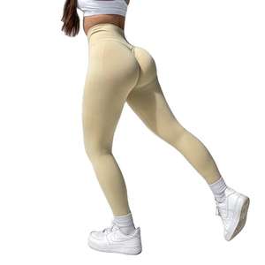 Leggings de yoga pour femmes à taille haute, côtelés, longs, à séchage rapide, respirants, avec effet push-up, en spandex/polyester, avec poches - Product Image 4