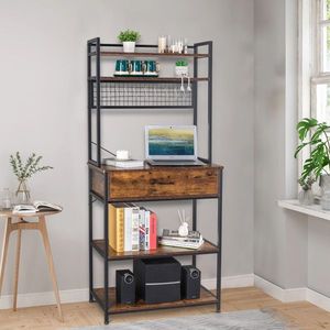 Free Standing 5-Tier <b>Kitchen</b> Bakers <b>Rack</b> with 10 S-Shaped Hooks & 1 Drawer Industrial Microwave Oven Stand <b>Storage</b> Holders <b>Racks</b> - Product Image 5