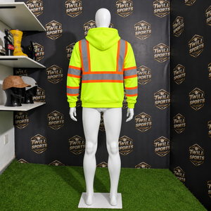 High Visibility Reflective Safety <b>Hoodie</b> with Zipper Pockets Custom Workwear Yellow <b>Orange</b> Stripe Design - Product Image 5