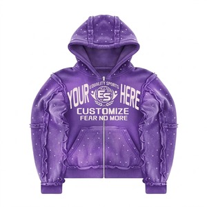 Sudadera con Capucha de Alta Calidad, Diseño Personalizado con Efecto Desgastado, Pedrería y Serigrafía, Estilo Urbano, 100% Algodón - Product Image 1