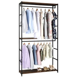87.4 Inches Double Rod Closet Organizer 3 Tiers Freestanding <b>Tall</b> Shelves Large Heavy Duty Clothing <b>Storage</b> 3 Clothes Racks - Product Image 4