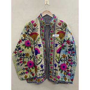 Handmade 100% Cotton kantha Embroidered <b>Jacket</b> <b>for</b> <b>Women</b> one-of-kind Full Sleeve Floral Pattern Spring Bohemian Style Coat - Product Image 5
