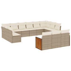 Conjunto de Sofá de Jardín Grande con Patas Ajustables en Ratán Sintético PE Beige, Muebles de Jardín Ajustables - Product Image 2