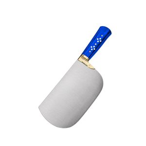 Couteau à découper la viande PK-BS, lame courbée argentée, manche en bois bleu, embout doré, couteau de boucher pour couper la viande - Product Image 1