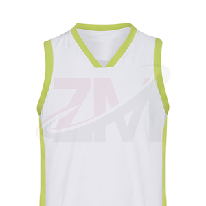 Maillot de basket-ball blanc unisexe avec bordure vert citron, col en V, sans manches, en maille respirante pour adultes - Product Image 5