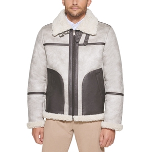 <b>Men's</b> Genuine <b>Leather</b> Bomber <b>Jacket</b> With Faux Fur Lining Windproof Winter Casual Zipper Closure Turn-down Collar Regular Fit - Product Image 5