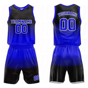 Ensemble de maillots de basket-ball réversibles personnalisés, respirants et à séchage rapide en maille polyester pour l'été, couleur royal-noir - Product Image 3