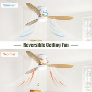Ventilatore da soffitto a LED da 52 pollici a montaggio a incasso, con 3 pale in legno massello, motore silenzioso reversibile, telecomando, modello W882P244711 - Product Image 4
