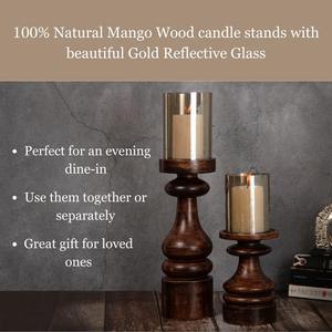 Supports de bougies en bois avec bougeoirs en verre - Product Image 3