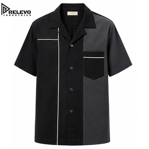Premium <b>Men</b> Modern Minimalist Sporty <b>Cuban</b> Collar Short Sleeve <b>Shirt</b> Relaxed Fit Vertical Panel Button-Down Top Summer - Product Image 1