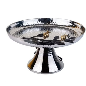 Hammered Stainless Steel <b>Cake</b> <b>Stand</b> With Brass Floral Handle Stylish Design Dessert Serving Platter For Wedding Party Supply - Product Image 2