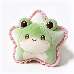 Almohada de peluche personalizada con forma de estrella y cara de oso, con borde rosa con volantes, cojín suave. - Product Image 6