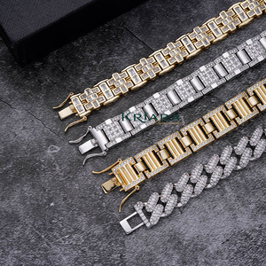 Pulsera de Cadena con Eslabones Geométricos de Moissanita Chapada en Oro 925, Lujosa, Unisex, para Uso Diario - Product Image 6