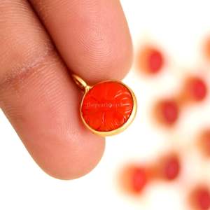 Pendentif Fleur Sculptée en Cornaline Naturelle, Plaqué Or Vermeil, Argent Sterling 925, Bijou en Pierre Gemme de Cornaline, Cristal de Guérison - Product Image 3