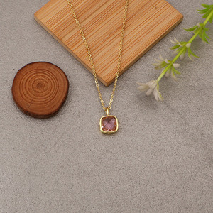 Rose Quartz Solitaire Pendant Necklaces-Gold Plated Cushion Dainty Gemstone-Handmade Charm-Anniversary Birthday Gift For <b>Wife</b> R - Product Image 3