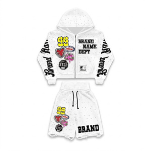 Custom Manufactured Heavyweight Short <b>Set</b> Baggy Double Waist Shorts Embroidery Dirty Washing Sweat Short and Hoodie <b>Set</b> for Men - Product Image 1