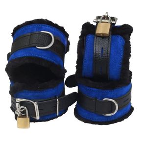 Blue Faux Fur Restraints With Metal Buckles And <b>Locks</b> For Wrist And Ankle - Product Image 4