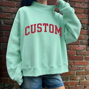 Sudadera Oversize de Cuello Redondo para Mujer, Verde Menta, con Estampado de Letras Personalizado, 100% Algodón, Estilo Urbano Otoñal - Product Image 1